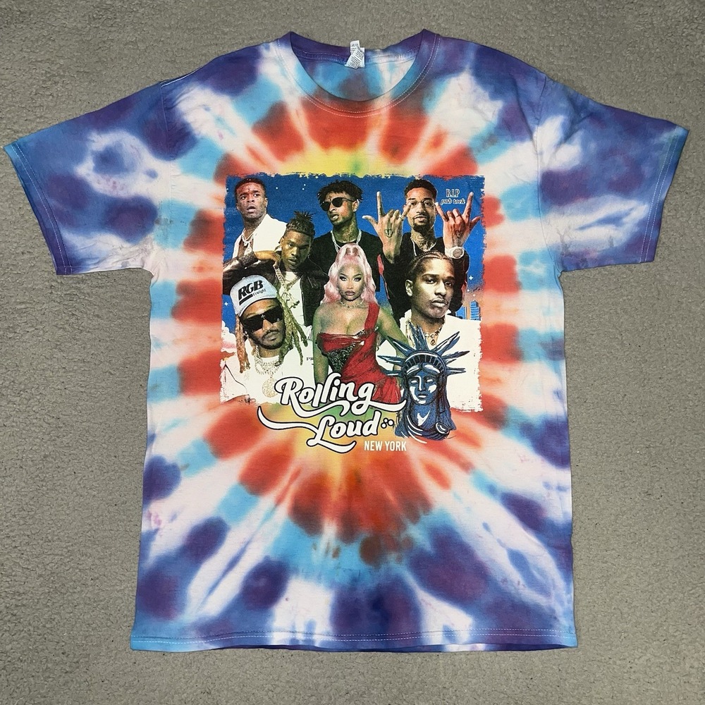 Rolling Loud 2022 NYC T Shirt Men's Sz M Tie Dye Citi Field Concert Hip Hop Tee